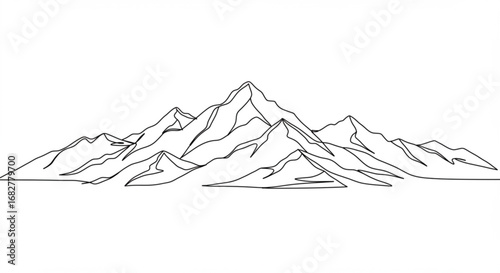 Minimalist mountain range line art illustration