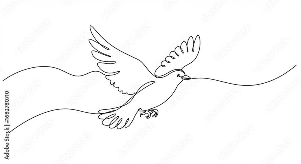 Fototapeta premium Minimalist bird drawing in flight with smooth lines