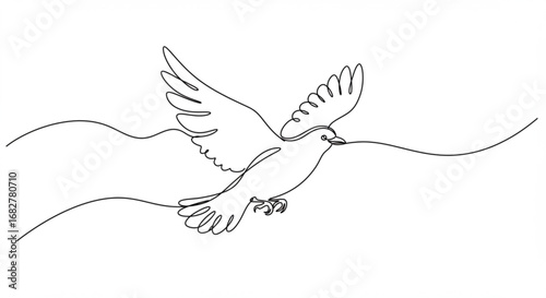 Minimalist bird drawing in flight with smooth lines