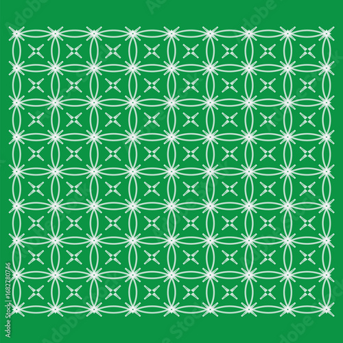 Geometric Ornamental Flourish Grid Pattern on Green Background