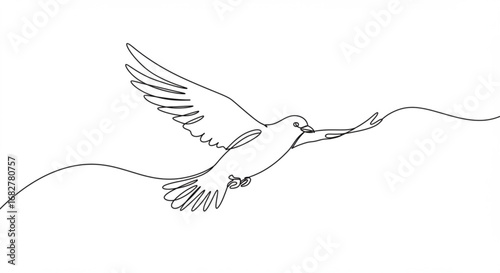 Minimalist bird drawing holding string in beak