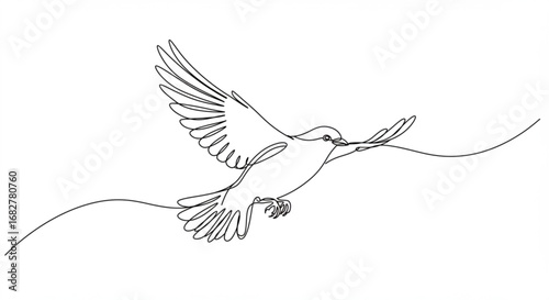 Minimalist bird drawing in flight with simple line art style