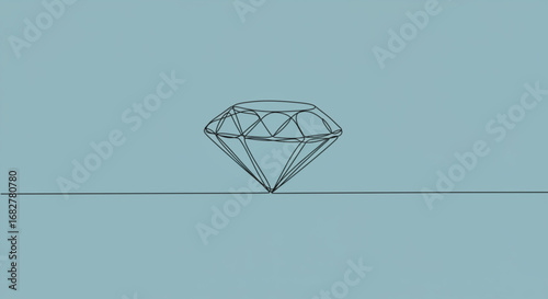 Geometric wireframe diamond shape on light blue background