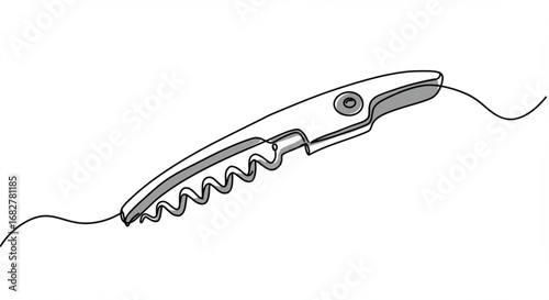 Corkscrew bottle opener with simple line drawing style