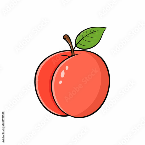 isolated peach with leaf peach fruit white background with clipping path as design ele,vector illustration