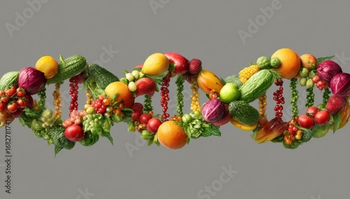 Fruits and vegetables form DNA double helix