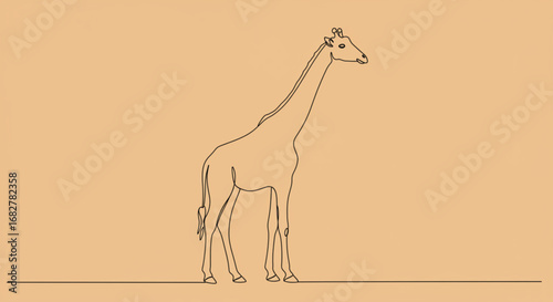 Minimalist giraffe line drawing on beige background