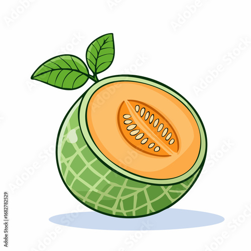 melon isolated white background taste melon with leaf full depth field with clipping p