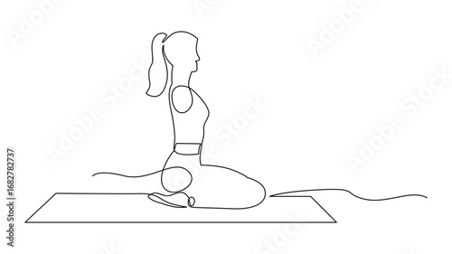 Minimalist One  Line drawing of a yoga pose on a mat