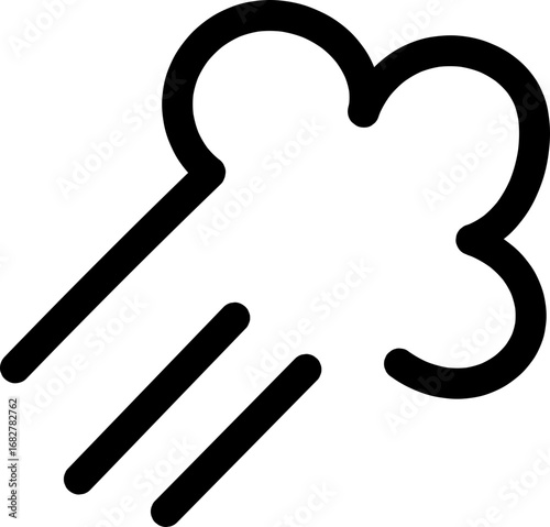 A minimalist black line art icon representing a gust of wind, a puff of air, or blowing smoke.