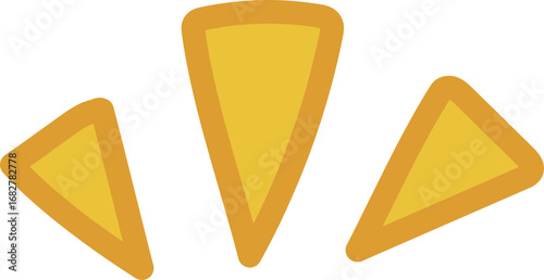 Abstract graphic illustration of three golden yellow triangular shapes with orange outlines, fanned out.