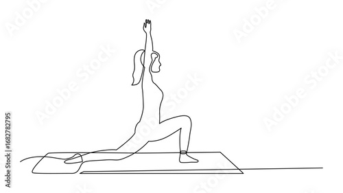 Continuous Elegant line drawing of a person in a warrior yoga pose