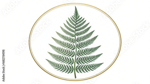 Green Fern Frond in Gold Circle Frame leaf nature