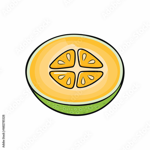 yellow galia melon isolated white background honeydew melon slice ,vector illustration