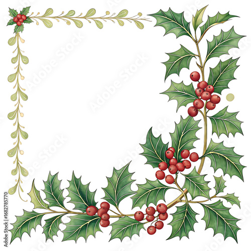 Christmas holly border decoration isolated on transparent background