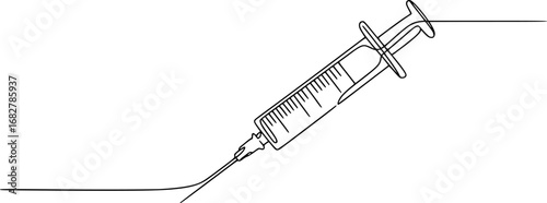 Minimalist line drawing of a medical syringe with needle healthcare injection