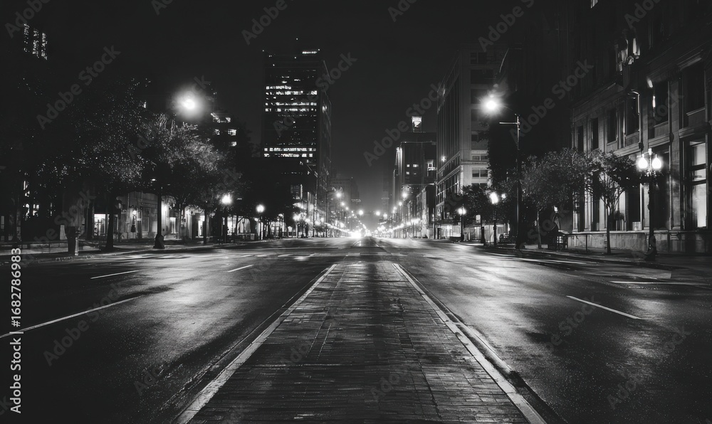 Naklejka premium Empty city street at night