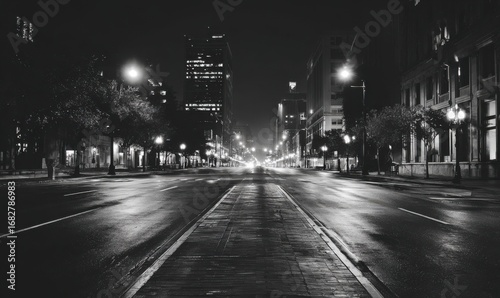Empty city street at night