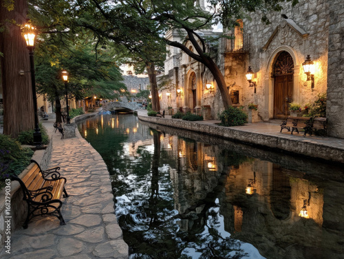 Scenic view of San Marcos River or town square