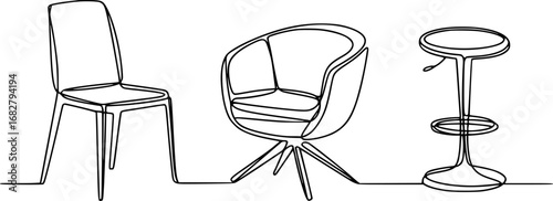 Modern chairs and stool line art furniture interior design