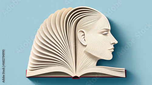 Open book sculpted into a human head profile vector