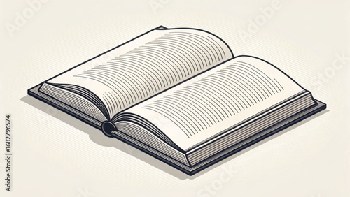 Open book with lined pages on textured background reading