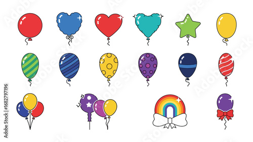 Colorful Balloons: A collection of cheerful, colorful balloons in various shapes and designs, perfect for celebrations and adding a festive touch.