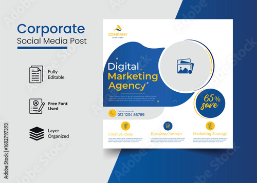 Corporate Digital Marketing Post: A corporate social media post for digital marketing agency, with modern design of digital agency's service for company.