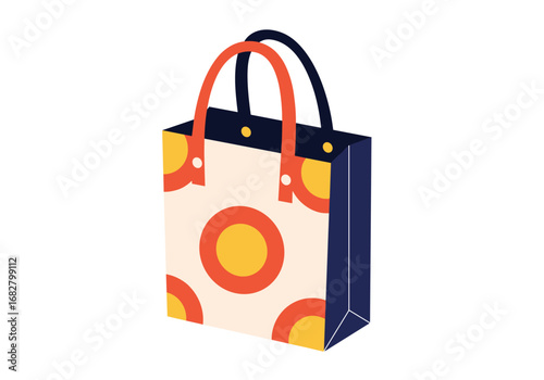 Chic patterned shopping bag with bold handles, perfect for stylish retail.