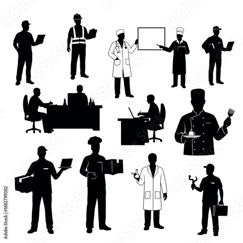 Vector illustration of silhouettes of various professionals