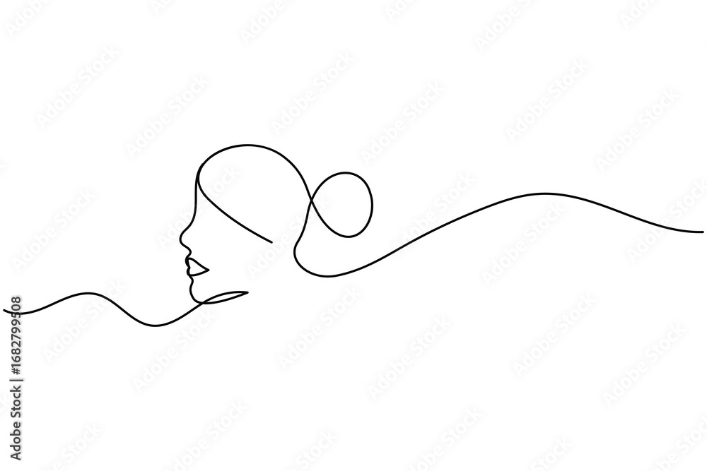 Fototapeta premium One line drawing of woman face minimalist art simple female portrait continuous line illustration