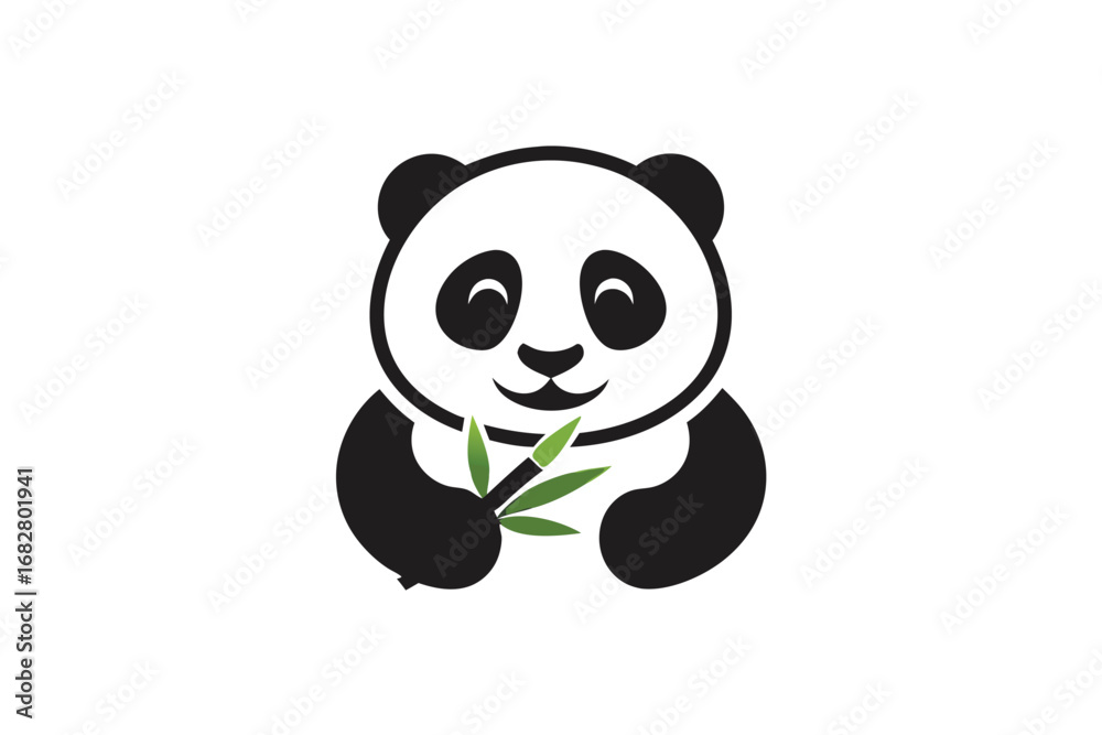 Naklejka premium Smiling Panda Holding Bamboo Sticks in with White Background