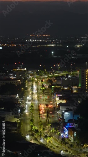 Wallpaper Mural Puerto Vallarta City boulevard at night with glowing headlights and palm trees lining the road Torontodigital.ca