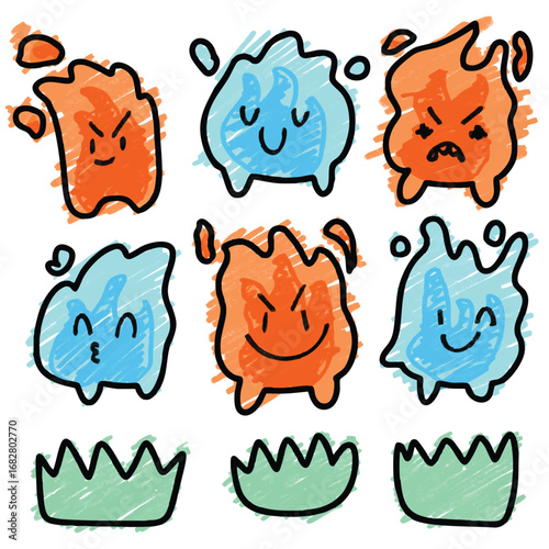 Funny Fire and Water Characters