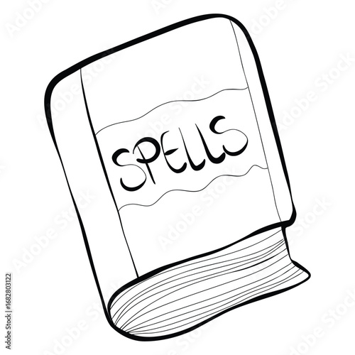 Clipart hand drawn witch book spell for Halloween decoration, doodles outline. cute hand drawn design for print, coloring, wallpaper.