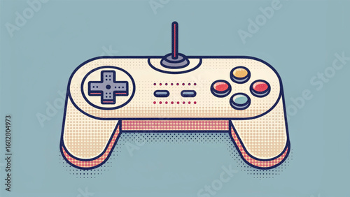 Vintage video game controller with joystick and buttons