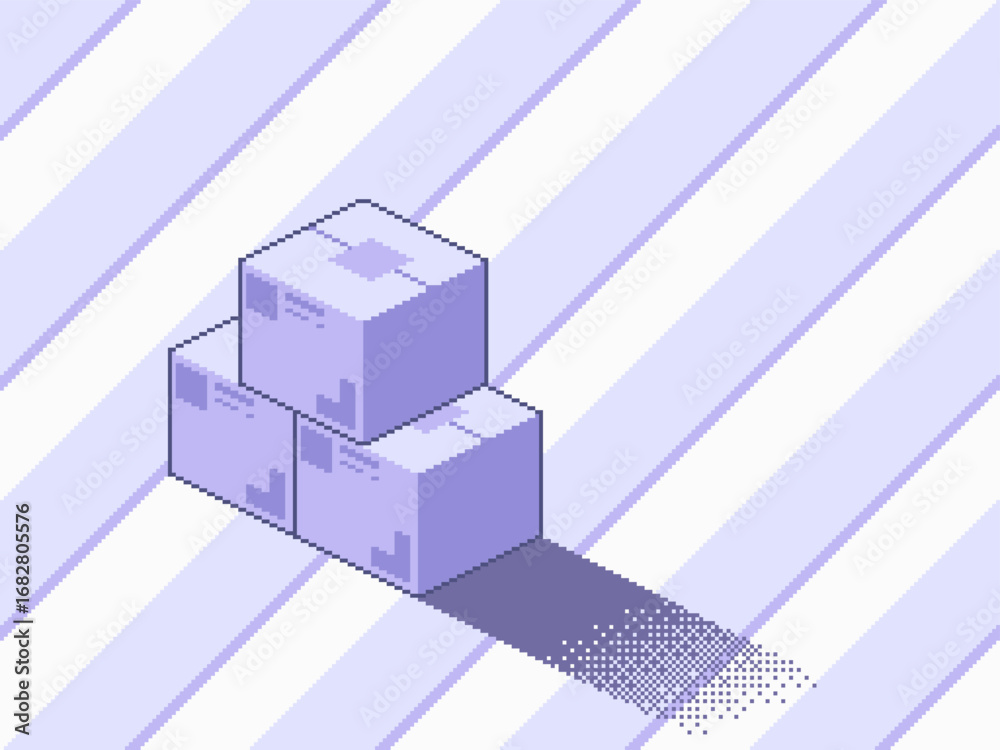 Fototapeta premium Industrial Use Package Boxes Stack in Three ,Purple Tone, Pixel Art Style Artwork