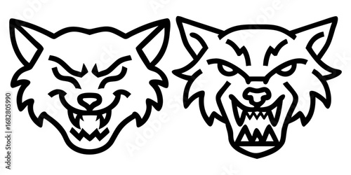 A highly detailed, realistic close-up of a snarling wolf's head. The wolf has sharp fangs, piercing eyes, and a fierce expression, showing aggression or readiness to defend. Its fur is thick and textu