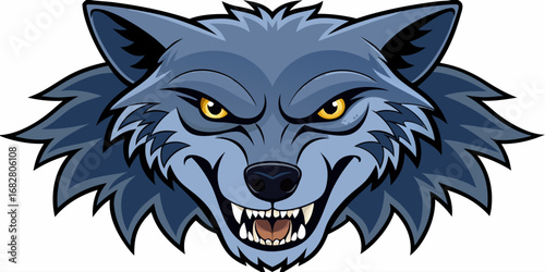 A highly detailed, realistic close-up of a snarling wolf's head. The wolf has sharp fangs, piercing eyes, and a fierce expression, showing aggression or readiness to defend. Its fur is thick and textu