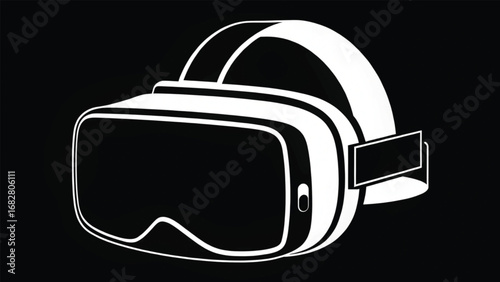 White VR headset icon on black background virtual reality