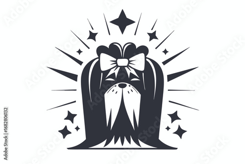 Stylized Dog with Ribbon on White Background for Decoration Design