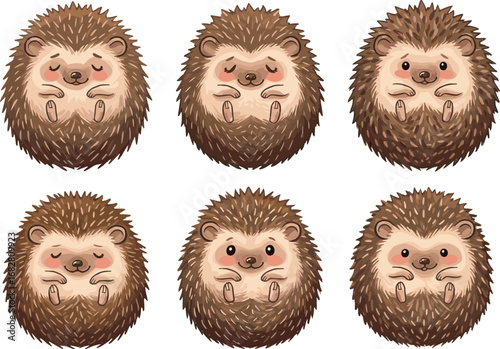Cartoon hedgehog illustration, cute forest animal, spiky creature art, peaceful woodland character, playful pose, stock image, nature themed design