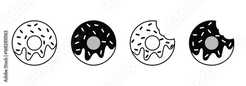 Black and White Doughnuts Vector Illustration – Hand Drawn Dessert Clipart
