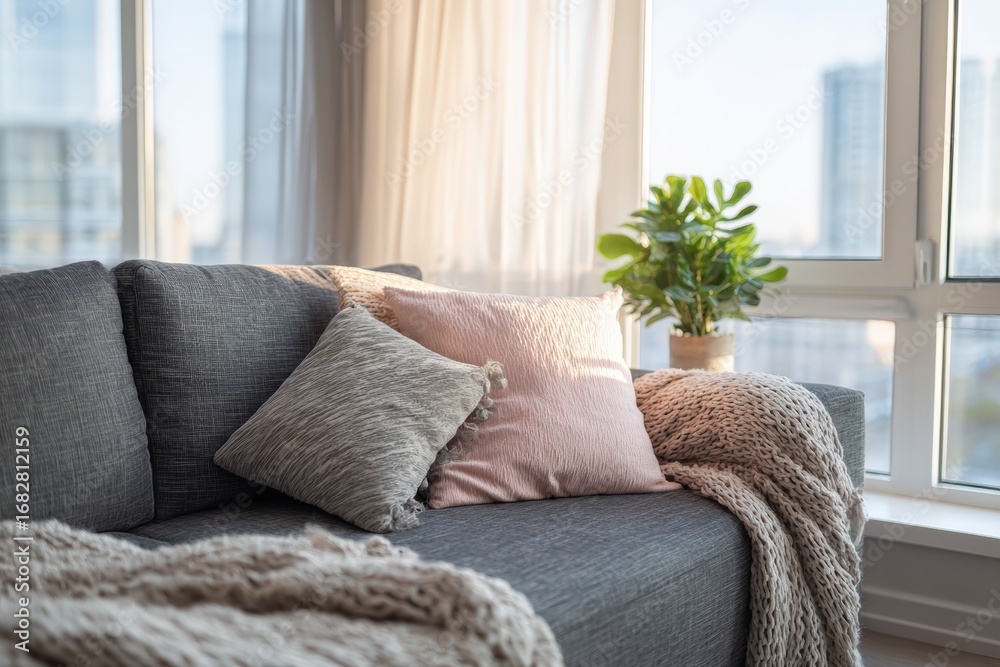 Fototapeta premium Cozy living room by a large window