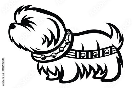 Monochrome Chihuahua Dog Head with Collar & Geometric Background
