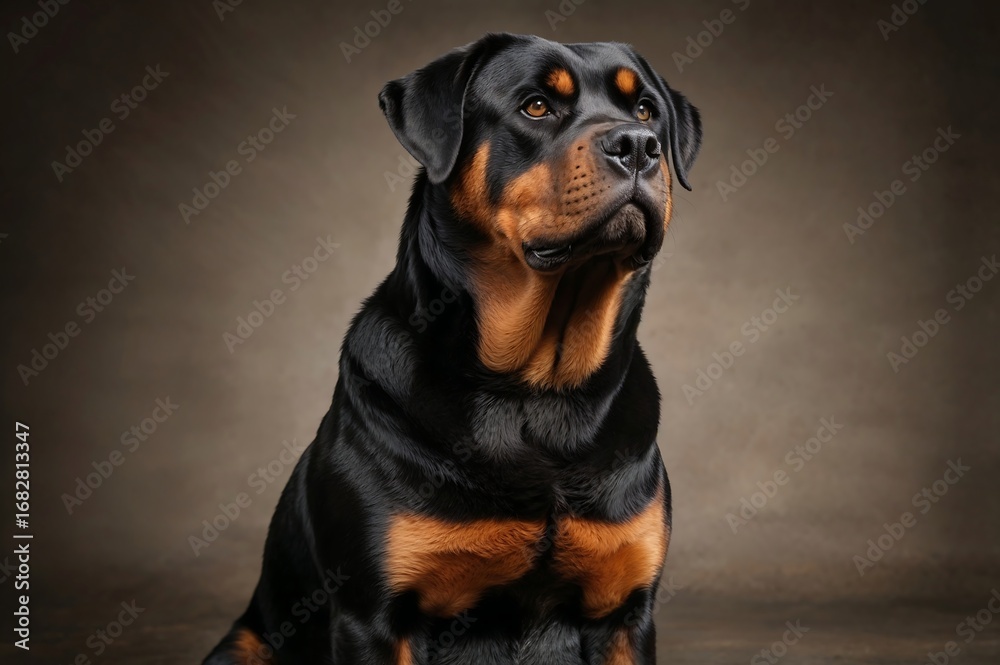 Fototapeta premium Strong Rottweiler Sitting Proudly in Professional Studio Portrait