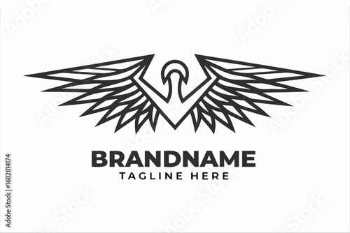 Minimalist Geometric Wings on White Background, Outline Design, Eagle Logo Style