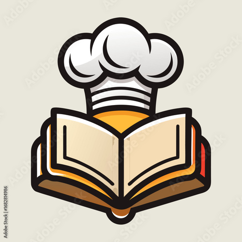 Creative chef hat and open book logo, culinary recipe brand design, modern cooking icon, cookbook illustration, professional chef identity vector