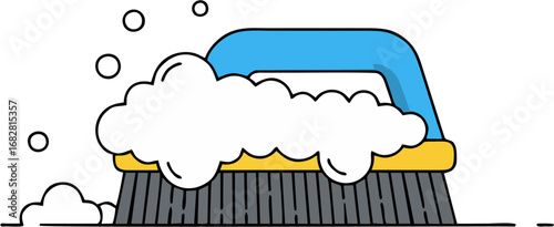 Soapy scrub brush cleans surfaces thoroughly