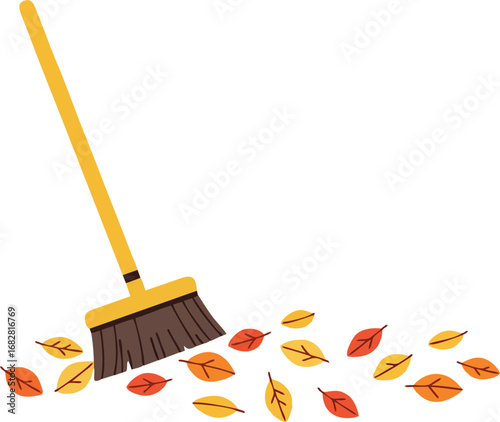 Autumn leaves swept by a broom